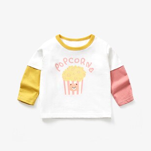 宝宝t恤春秋全棉薄款男女小童春装上衣儿童长袖打底衫可爱白T童装