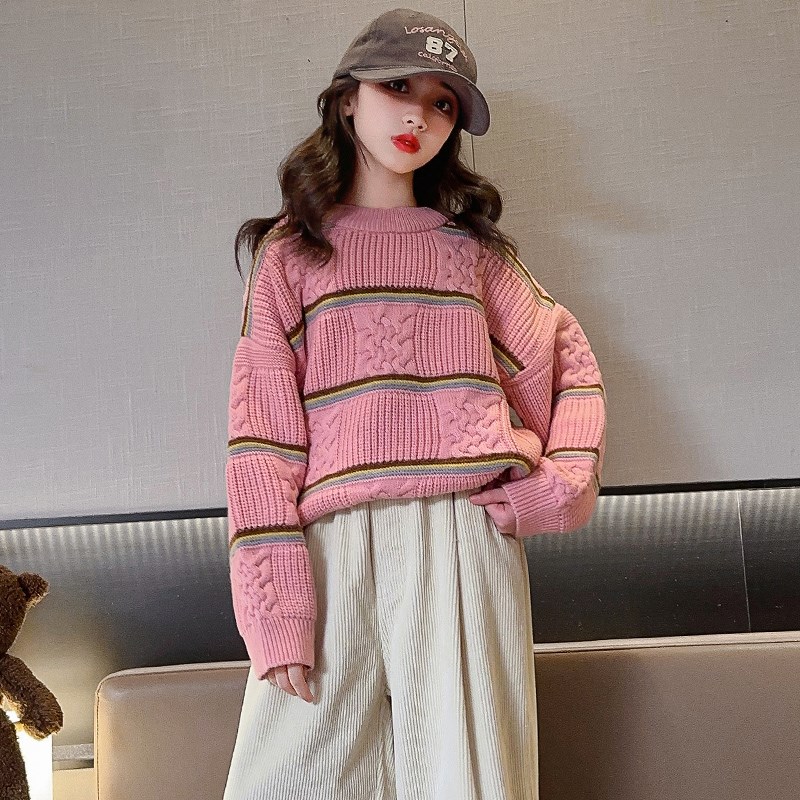 女童秋冬款毛衣2024新款洋气儿童装加厚针织衫女大童春季女孩上衣图片