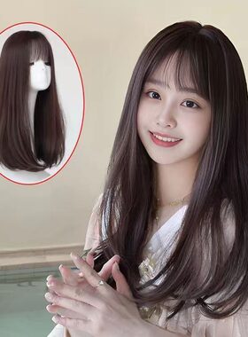 假发女锁骨发中长发空气刘海自然蓬松短发圆脸修脸长直发全头发套