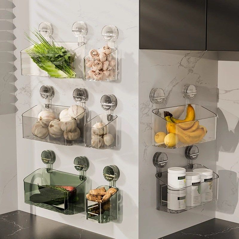 厨房葱姜蒜收纳筐吸盘置物架壁挂式调料架神器菜篮子免打孔小挂篮,橡塑材料及制品,其他塑料制品,淘宝优惠券,粉丝福利购,淘宝优惠卷