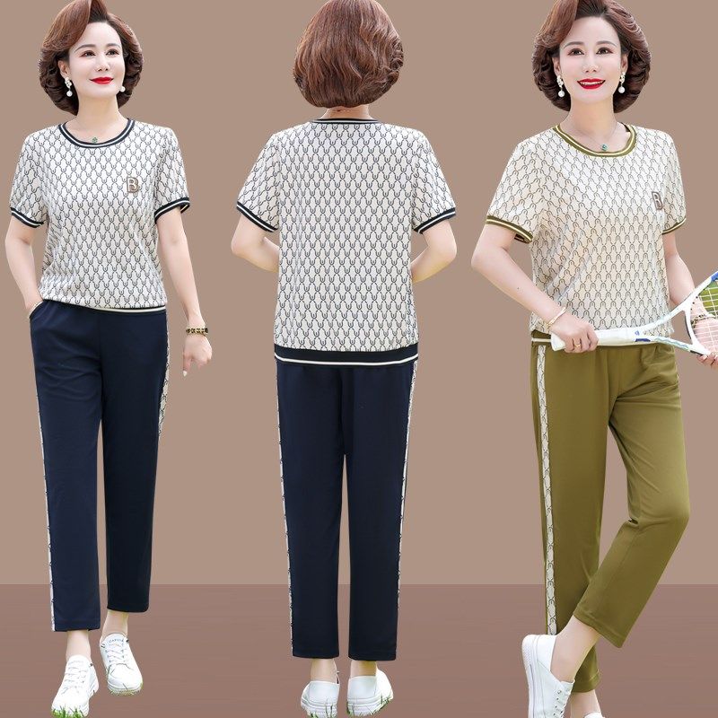 中老年女装夏装新款套装休闲运动服40-50岁妈妈夏季休闲圆领T恤夏,女装/女士精品,中老年女装,淘宝优惠券,粉丝福利购,淘宝优惠卷