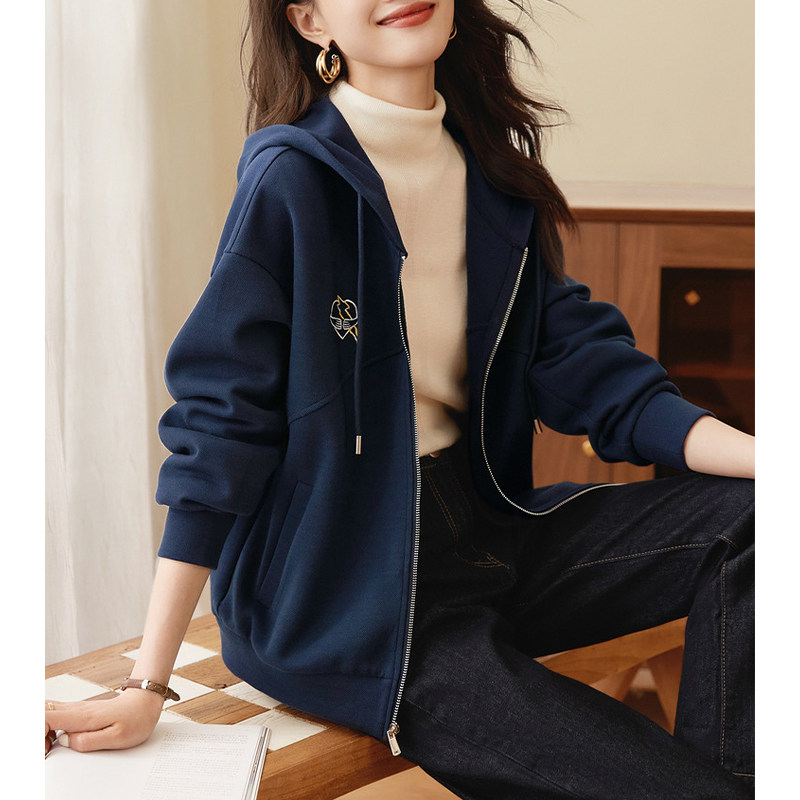 韩版休闲连帽抽绳卫衣女秋季新款字母刺绣宽松长袖开衫拉炼外套潮,女装/女士精品,常规大码外套,淘宝优惠券,粉丝福利购,淘宝优惠卷