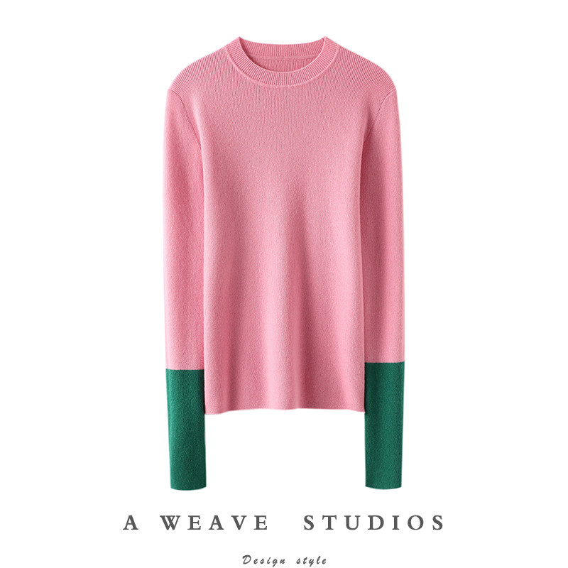 这么美闭眼收~拼色圆领弹力坑条羊绒衫女纯羊绒毛衣针织衫打底衫,女装/女士精品,羊绒衫,淘宝优惠券,粉丝福利购,淘宝优惠卷