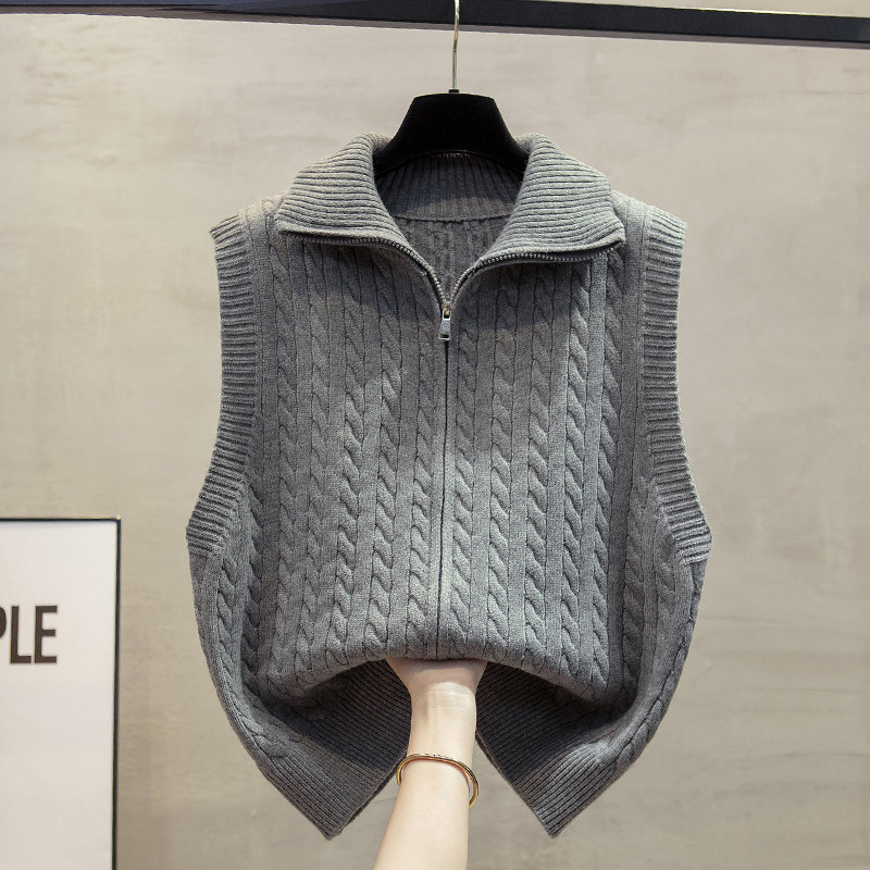 麻花高领拉链针织开衫马甲背心女2024春秋新款宽松外穿马夹毛衣坎,女装/女士精品,马夹,淘宝优惠券,粉丝福利购,淘宝优惠卷