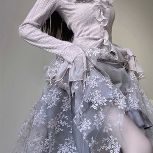 【紫霞仙子】枯叶玫瑰时尚套装重工温柔半裙长袖衬衣气质紫色优雅