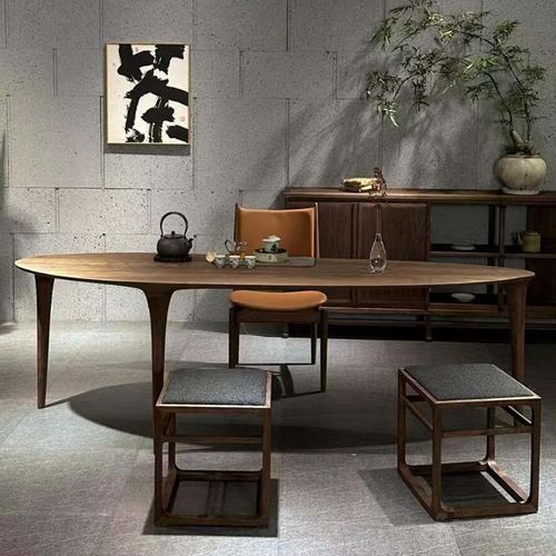 新中式北美黑胡桃木茶桌椅新款高端实木设计款禅意办公茶室泡茶桌