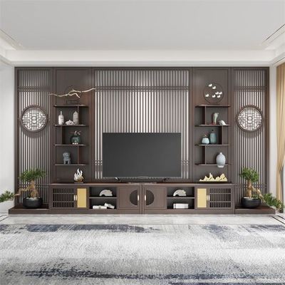 新中式实木电视柜一体组合墙柜隔断柜客厅电视机柜现代中式背景墙