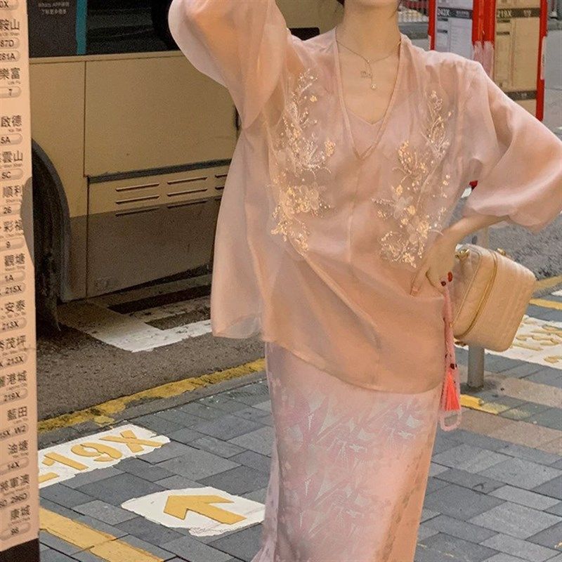 国风新中式套装漂亮独特绝美夏季薄款防晒服上衣吊带连衣裙两件套,女装/女士精品,时尚套装,淘宝优惠券,粉丝福利购,淘宝优惠卷