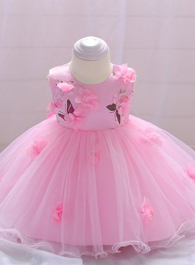 周岁宝宝婚纱礼服公主o裙女童2022夏装婴幼童贴花网纱宝宝童礼服