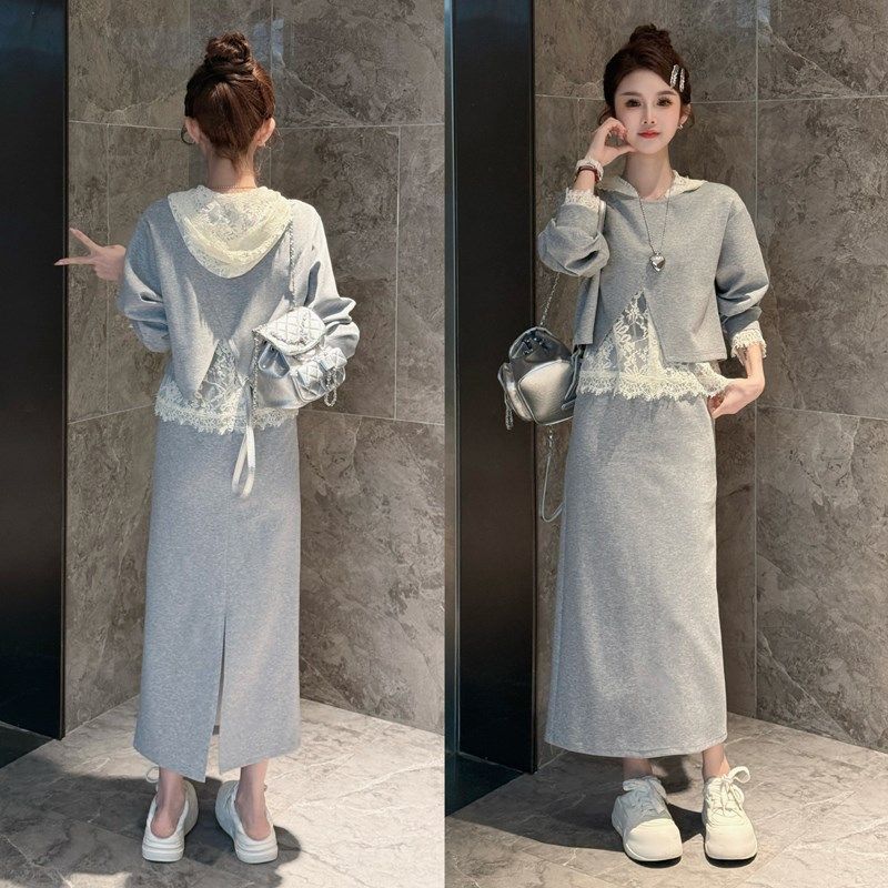 时尚洋气减龄蕾丝连帽卫衣半身裙休闲三件套女2025年超火春装套装,女装/女士精品,时尚套装,淘宝优惠券,粉丝福利购,淘宝优惠卷