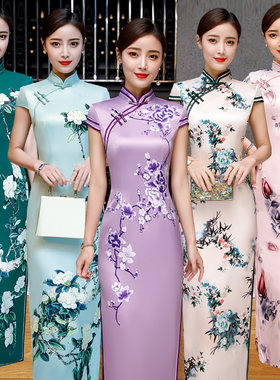 真丝旗袍年轻款少女中长款2021夏季新款式改良版连衣裙优雅中国风