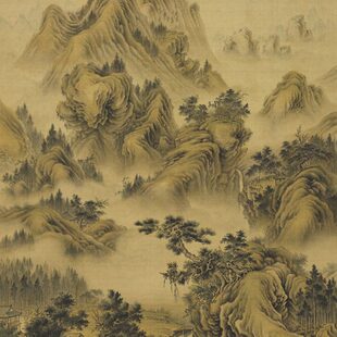 国画真迹一画装饰画軸清郎世寧复制古画比画山水一绢布畫心