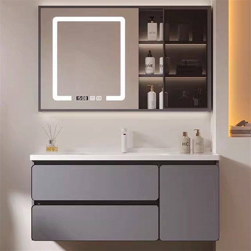 轻奢智能全c铝封边浴室柜组合卫生间洗手洗脸陶瓷一体盆洗漱台落