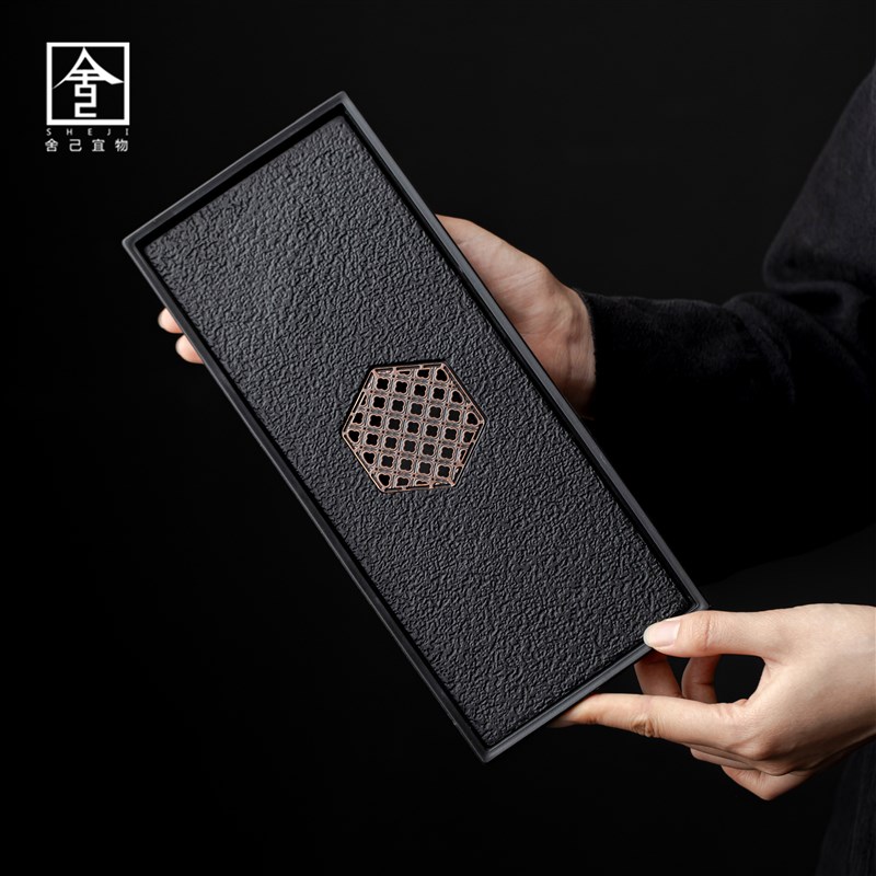 现代简约小茶盘家用长方形u储排水干泡台轻奢茶具托盘沥水圆形茶