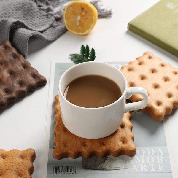 榉木隔热杯垫托可爱创意饼干防烫餐垫实木咖啡杯家用黑胡桃木锅垫