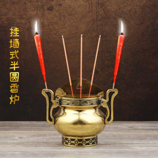 家用纯铜插香板门口门神插蜡烛挂墙式铜香炉门官土地拜神供奉用品