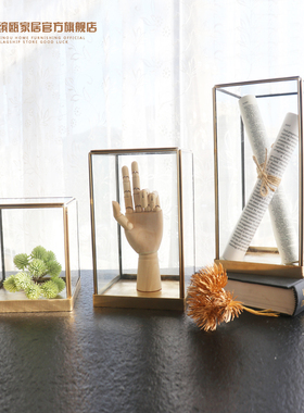 北欧复古铜框玻璃罩几何透明摆件B铜边古董展示柜防尘罩样板房装