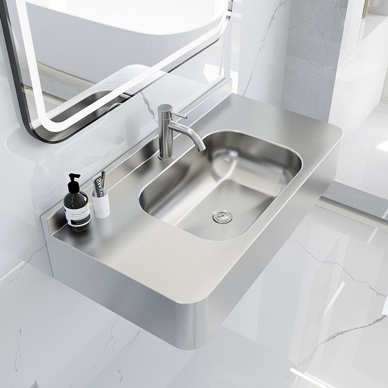 不锈钢304小户型一体式带台面壁挂洗手盆洗脸洗漱台盆Z卫生间水池