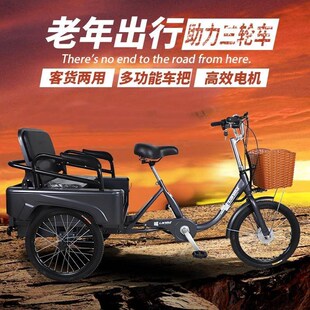 蓝马老人电动三轮车人力脚踏助力代步车载人拉货接送孩子锻炼轻便