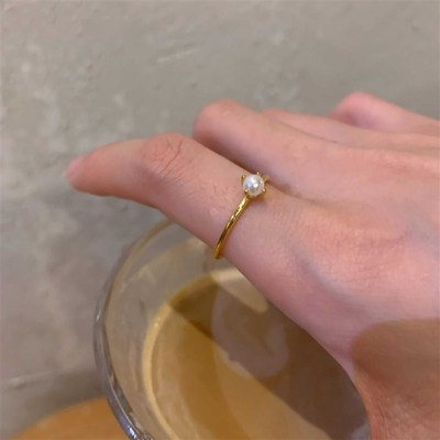 爆闪!不掉色可碰水透亮迷你精致小珍珠百搭气质款戒指上档次高级