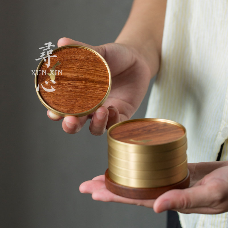 黑檀实木茶杯托花梨木防烫隔热茶垫子功夫茶具茶道配件纯铜茶杯垫,餐饮具,茶托,淘宝优惠券,粉丝福利购,淘宝优惠卷