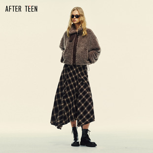 短外套 拉链毛毛外套 AFTER TEEN再生环保皮草立领短款