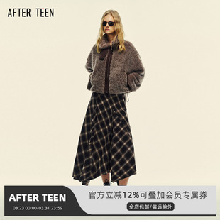 短外套 拉链毛毛外套 AFTER TEEN再生环保皮草立领短款