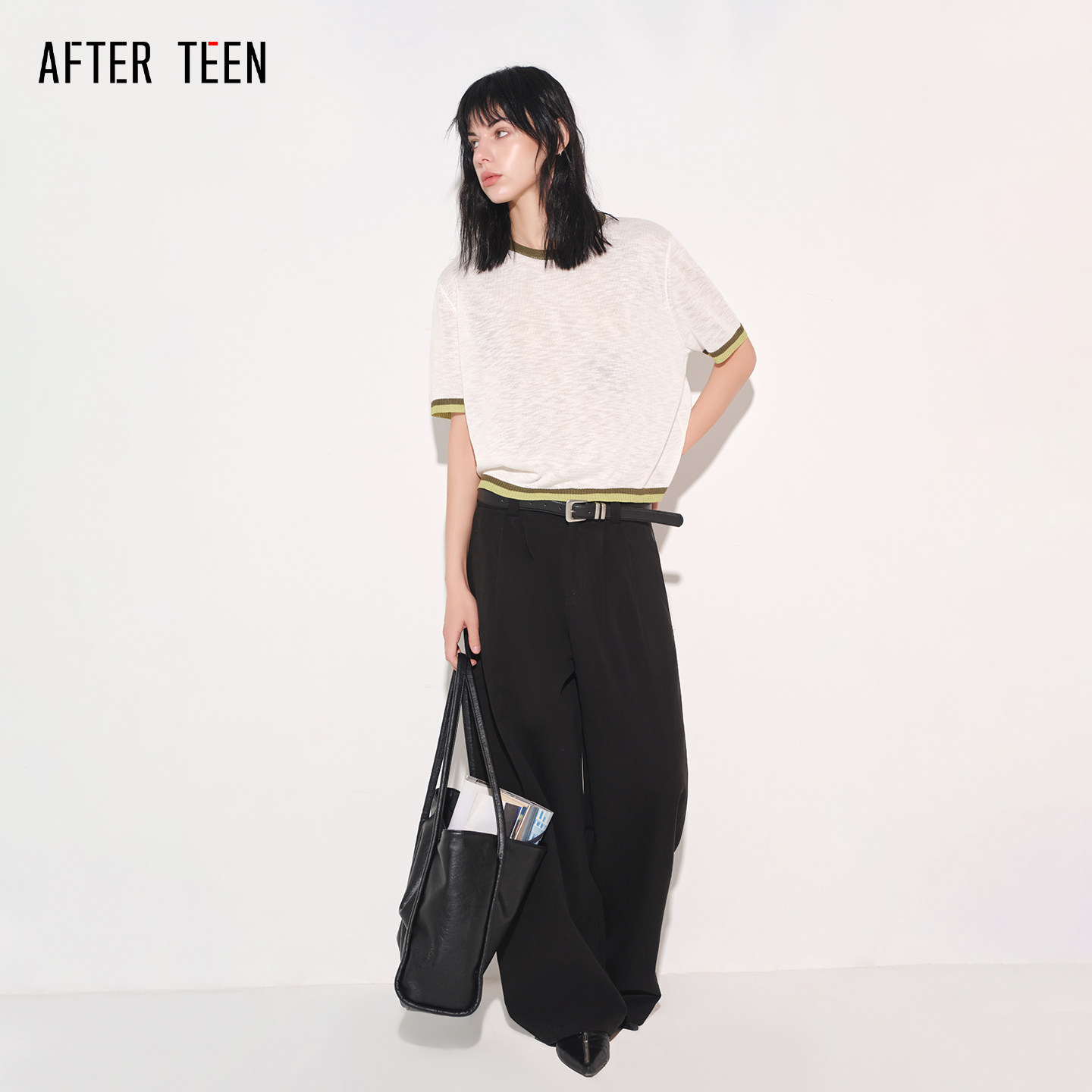 AFTER TEEN「柔系美式｜实用主义」撞色可拆卸披肩实用毛织短袖