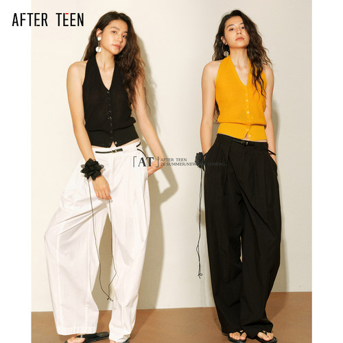 AFTER TEENBasic*毛织挂脖收腰复古背心