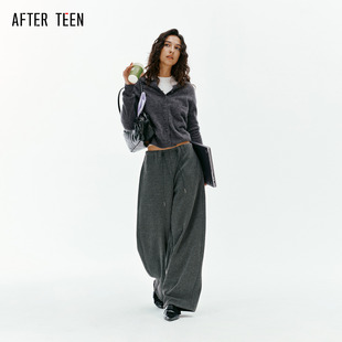 TEEN花苞褶皱腰头 卫裤 抽绳设计 长款 女冬 加绒茧型弯刀裤 AFTER