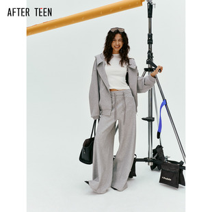 TEEN复合空气层 卫裤 无尴尬线 加绒长款 双腰绳廓形弯刀裤 AFTER