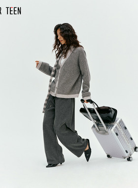 AFTER TEEN可拆卸围巾 一衣多搭拉毛羊毛条纹针织开衫女