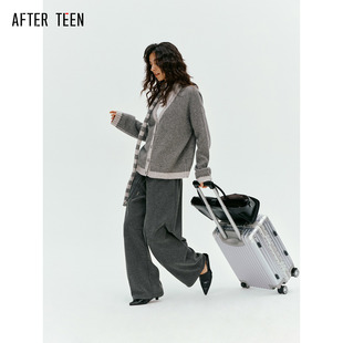 女 一衣多搭拉毛羊毛条纹针织开衫 AFTER TEEN可拆卸围巾