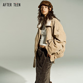 AFTER TEEN仿麂皮绒毛领直充羽绒服廓形派克服短外套 半身裙女