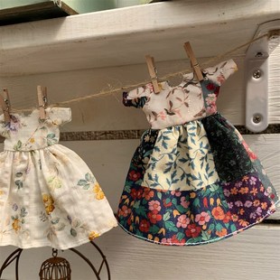 迷你娃娃衣服碎花连衣裙纯手工可爱挂件园艺杂货公主裙衣服布艺