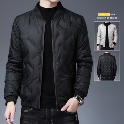 中年轻薄羽绒服男士2024冬季新款棒球领开衫男款袄子商务休闲外套