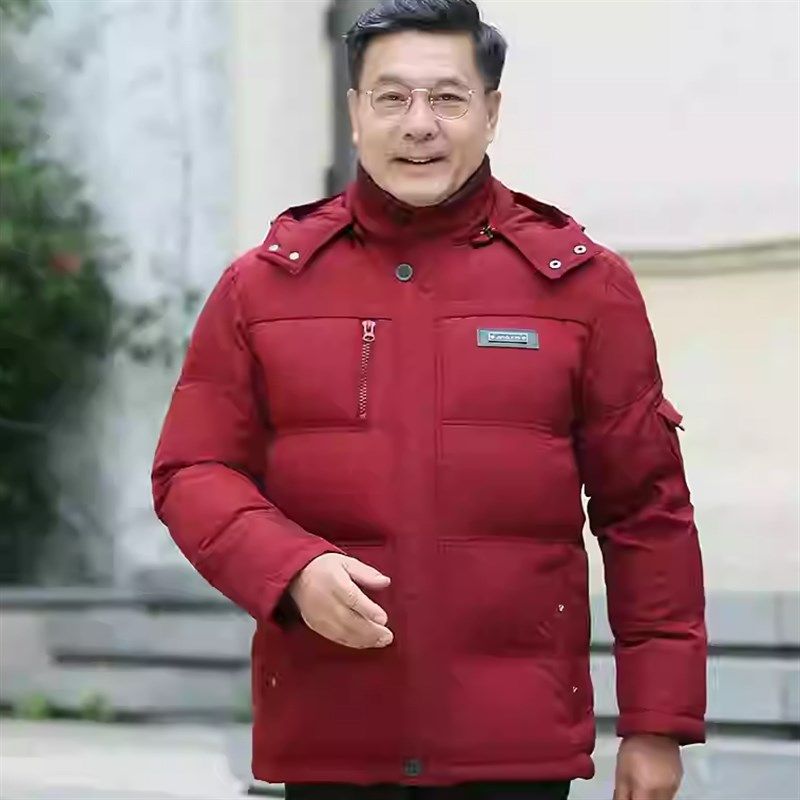 高端男式中老年红色冬季新款羽绒服2024加厚大码爸爸保暖老人外套