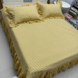 新款全棉水洗棉床裙荷叶边床单双人公主风花边单件床罩防尘罩裙边