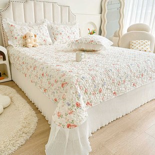 全棉雪纺花边床盖三四件套公主风加厚床单纯棉夹棉床罩防尘床裙