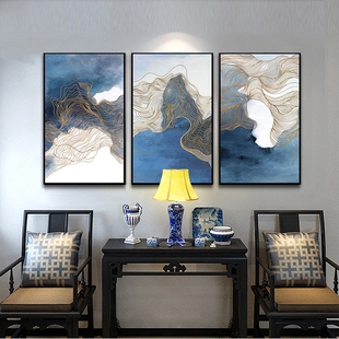海阔天空装饰画 画北欧抽象画 画客厅挂画 画三联蓝色沙发背景墙