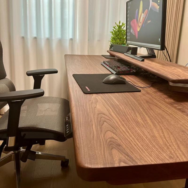 北美黑胡桃木电脑桌书桌办公桌家用桌面板工作台全实木吧台板