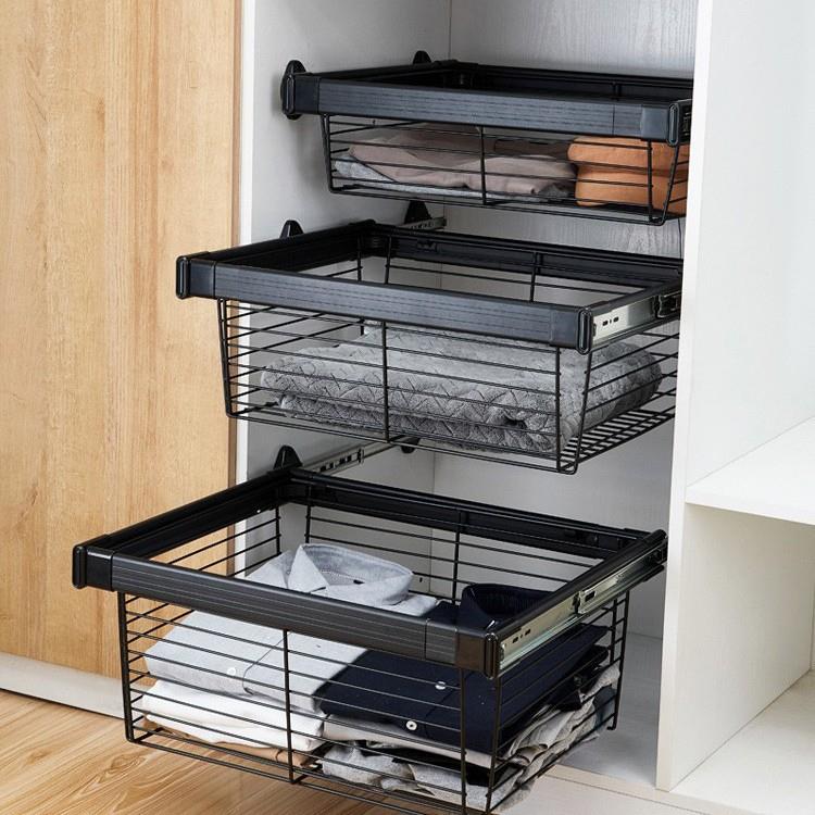 衣帽间衣柜拉篮无衣架抽拉伸缩收纳置物篮裤架衣柜抽屉拉篮五金配