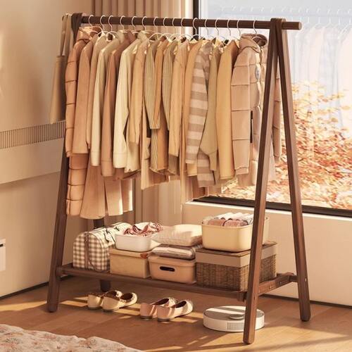 衣帽架实木家用落地挂衣架卧室木质衣架室内衣服置物架简易晾衣架