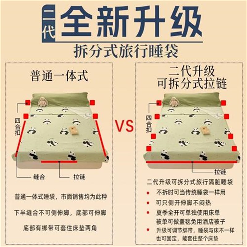 全棉隔脏睡f袋j单人旅行睡袋床单被罩一体式旅游酒店出差便携式