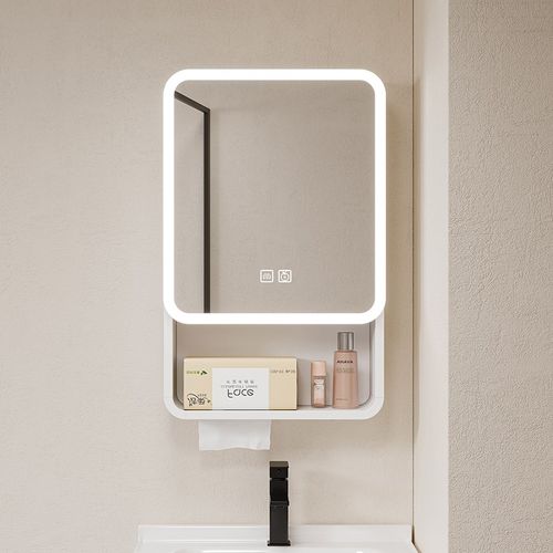 智能浴室镜柜一键除雾挂墙式储物盒收纳镜子防水带纸Y巾孔灯光美
