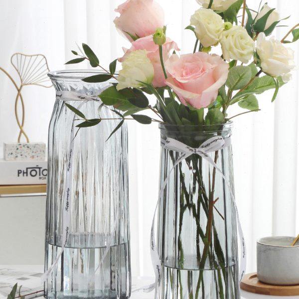 【二件套】北欧玻璃花瓶竖纹透明水培大号富贵竹百合客厅插花摆件,鲜花速递/花卉仿真/绿植园艺,花瓶,淘宝优惠券,粉丝福利购,淘宝优惠卷