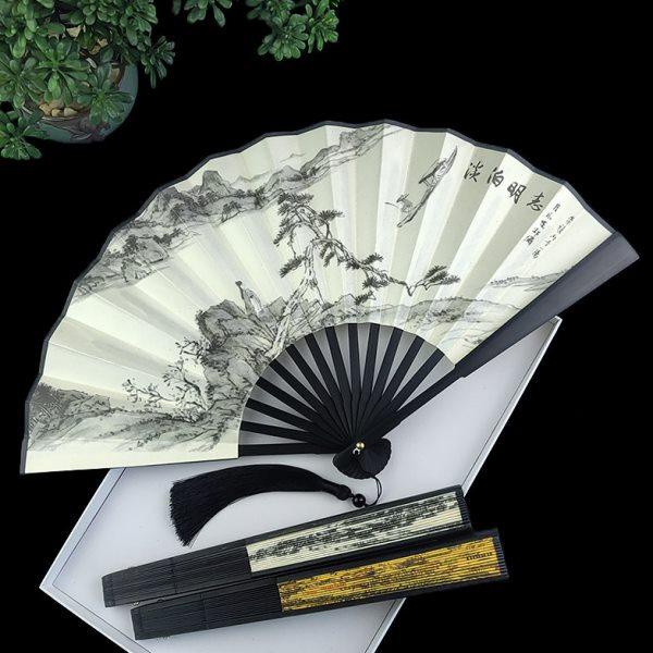 8寸扇子折扇中国风山水画水墨风男女随身日用扇头青竹绢扇蹦迪扇,居家日用,扇子,淘宝优惠券,粉丝福利购,淘宝优惠卷