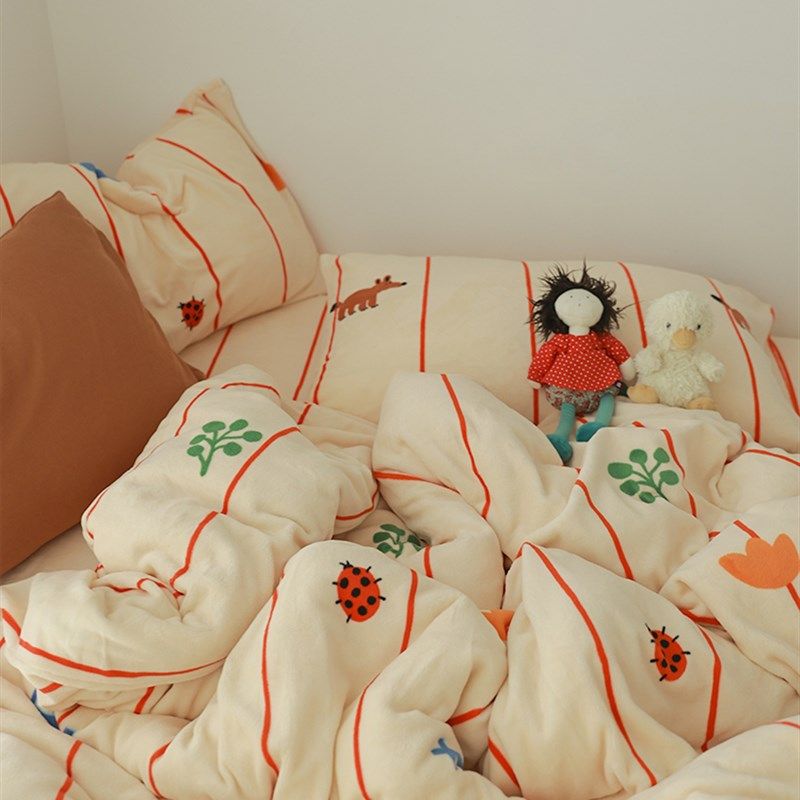 条纹童话镇  牛奶绒卡通动物加厚保暖单件床品床单床笠被套秋冬