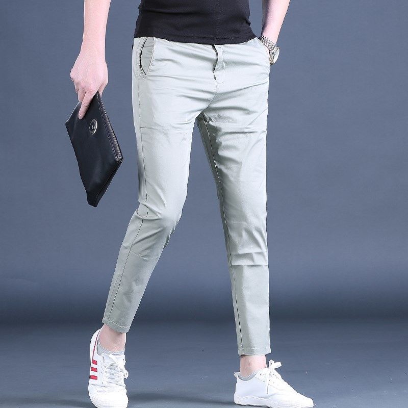 夏季九分裤男士休闲裤修身小脚韩版潮流9分牛仔裤简约百搭男裤子