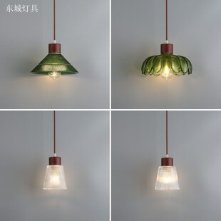 日式原木风餐厅小吊灯现代简约卧室床头北欧三头玻璃吧台餐桌灯具